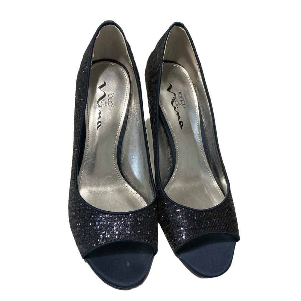 Nina blue sequins Heels, Open Toe, Sparkle size 7.5